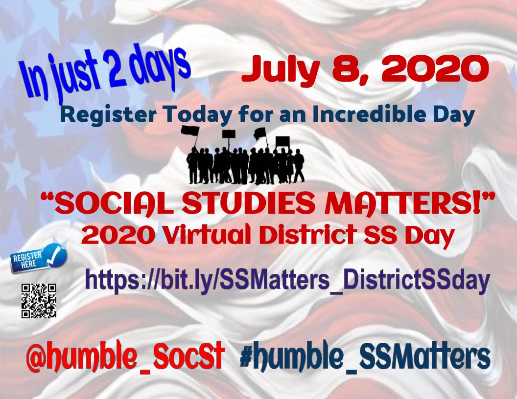 humble_SocSt's tweet photo. Humble Social Studies Day 2020 "Being Comfortable with The Uncomfortable"  Amazing speakers and sessions that will inspire &amp; encourage teachers &amp; leaders.  #humble_SSMatters https://t.co/SMtvC570Dy