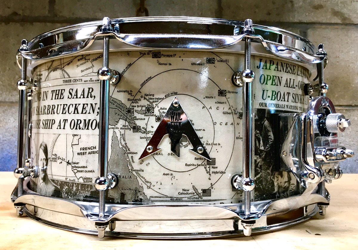 wailcity's tweet photo. 6.5x14 Birch shell, double ended tube lugs, 3.0 triple flange hoops, DW Mag throw, Chrome badge. The finish on this drum is news paper headlines from World War 2. Comment if you like what you see.
#wailcity #wailcitypercussion #Birch #drum #staveshell #stavedrum #woodworking https://t.co/aJrUxfCrON