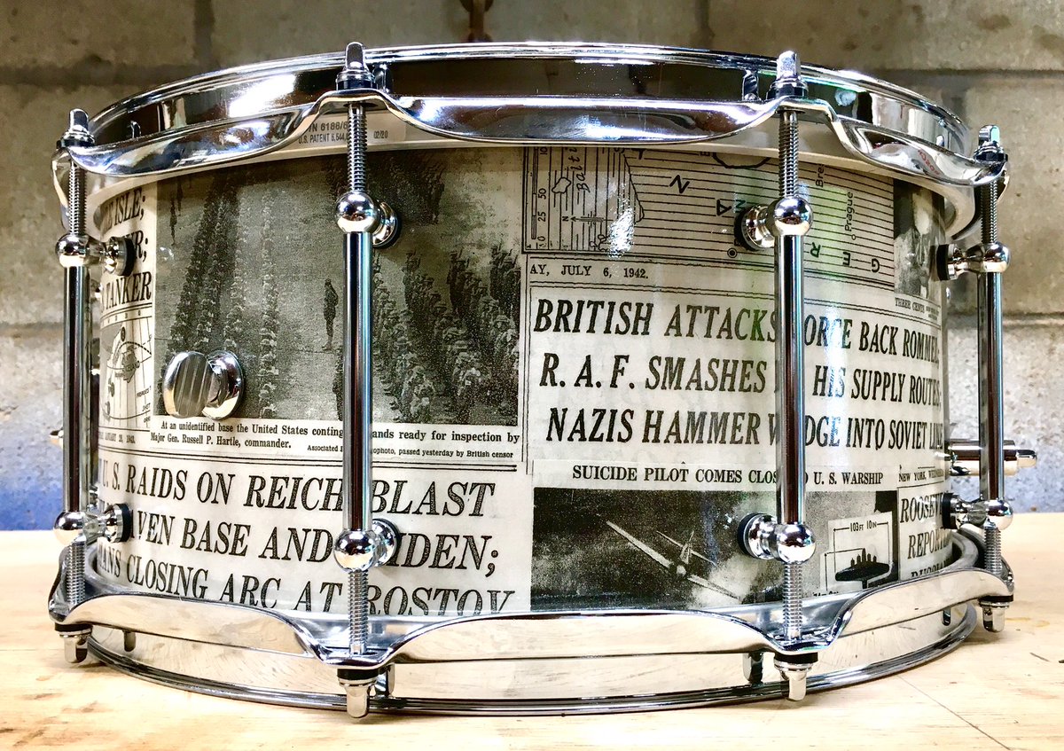 wailcity's tweet photo. 6.5x14 Birch shell, double ended tube lugs, 3.0 triple flange hoops, DW Mag throw, Chrome badge. The finish on this drum is news paper headlines from World War 2. Comment if you like what you see.
#wailcity #wailcitypercussion #Birch #drum #staveshell #stavedrum #woodworking https://t.co/aJrUxfCrON