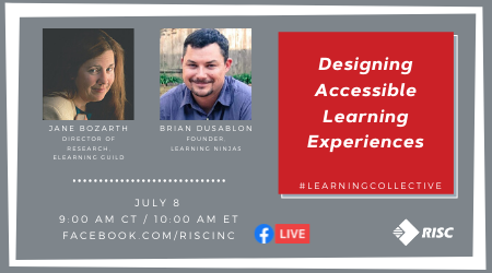 RISC_Inc's tweet photo. #Accessibility is not a key design consideration in many L&D departments, and we need to change that. How do we go about changing that? Tune into #LearningCollective this week with @JaneBozarth and @briandusablon and learn how!
#eLearning #accessible https://t.co/nvFReprmG9