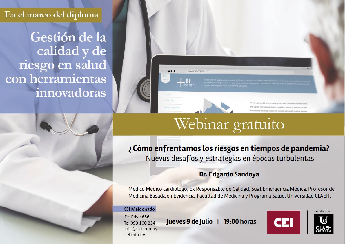 Webinar Gratuito

¿ Cómo enfrentamos los riesgos en tiempos de pandemia?

Nuevos desafíos y estrategias en épocas turbulentas

Dr. Edgardo Sandoya

forms.gle/gMNz4bqHbqAKx5…