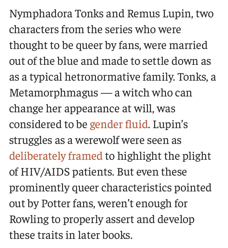 she compared lycanthropy to AIDS all whilst doing everything in her power to stop remus from being seen as gay - even lumping him with the only other notably queer character (tonks).