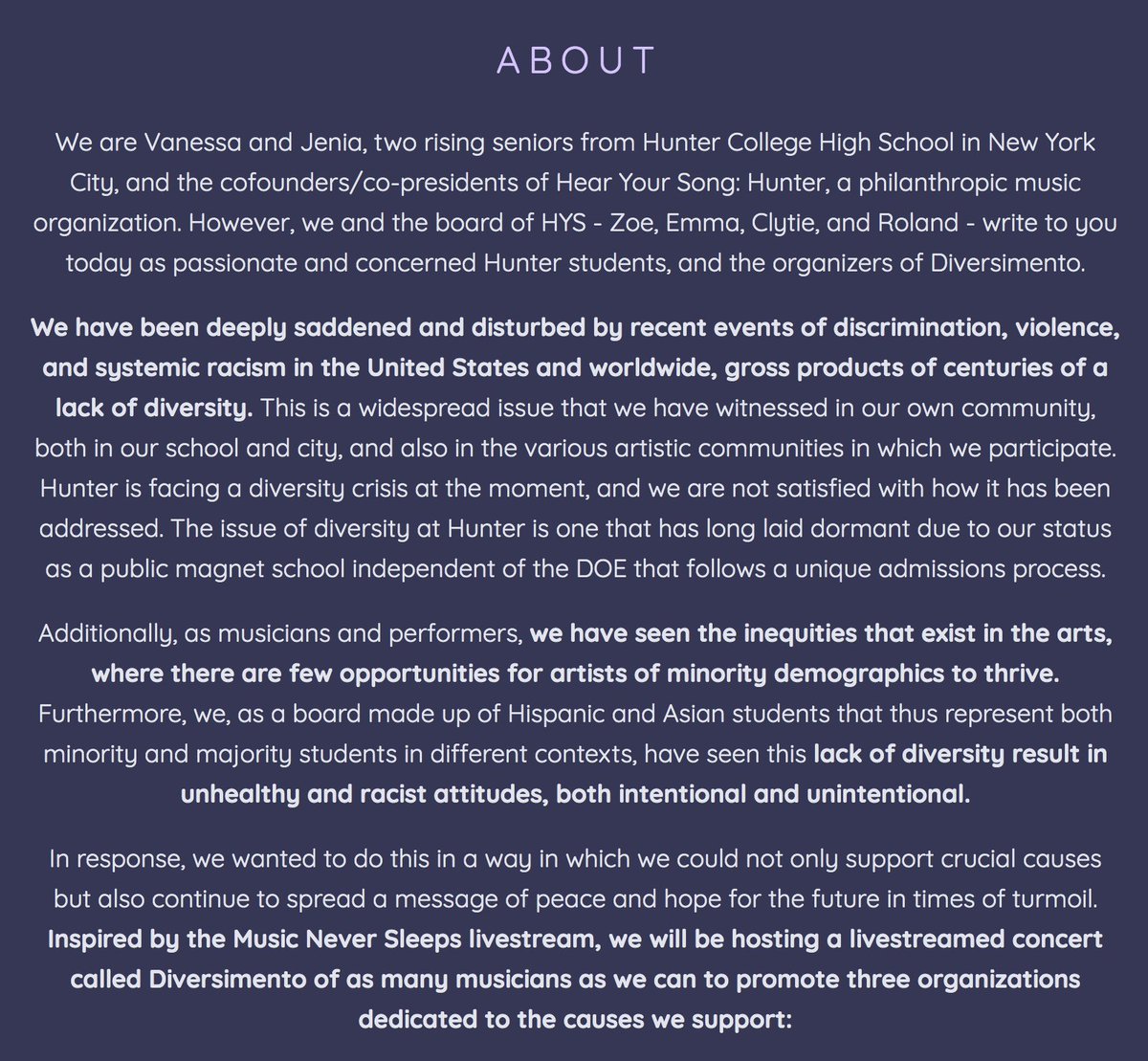linglingcollabs's tweet photo. - Diversimento -

An online fundraising concert, hosted by a group of NYC HS students, dedicated to supporting orgs. that promote diversity in arts and education.

Musician apps close on JULY 8
Artist apps close on JULY 19

See a list of ongoing projects @ https://t.co/UfjXx3MeUr https://t.co/Vvy0Qr3v6B