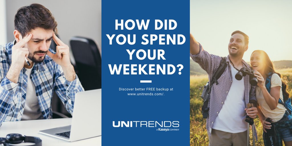 Unitrends's tweet photo. How did you spend your holiday weekend? Discover better *FREE* #backup today> https://t.co/uEtULxvLnI #GetYourWeekendsBack https://t.co/uwCiOghSxF