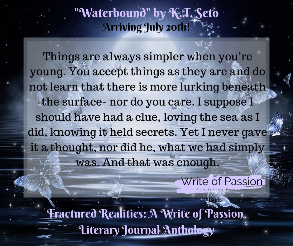 HayleyGAuthor's tweet photo. This teaser from the Write of Passion Anthology #FracturedRealities, coming July 20th is by K.T. Seto!
#WofP #KTSeto #WaterBound #TheJob #UrbanFantasy #PertinaciousEpistemophiliac #Books #book #NewBook #readingcommunity #writingcommunity
Get it here: https://t.co/ErRXIXxehB https://t.co/sgI2UMF7Ju