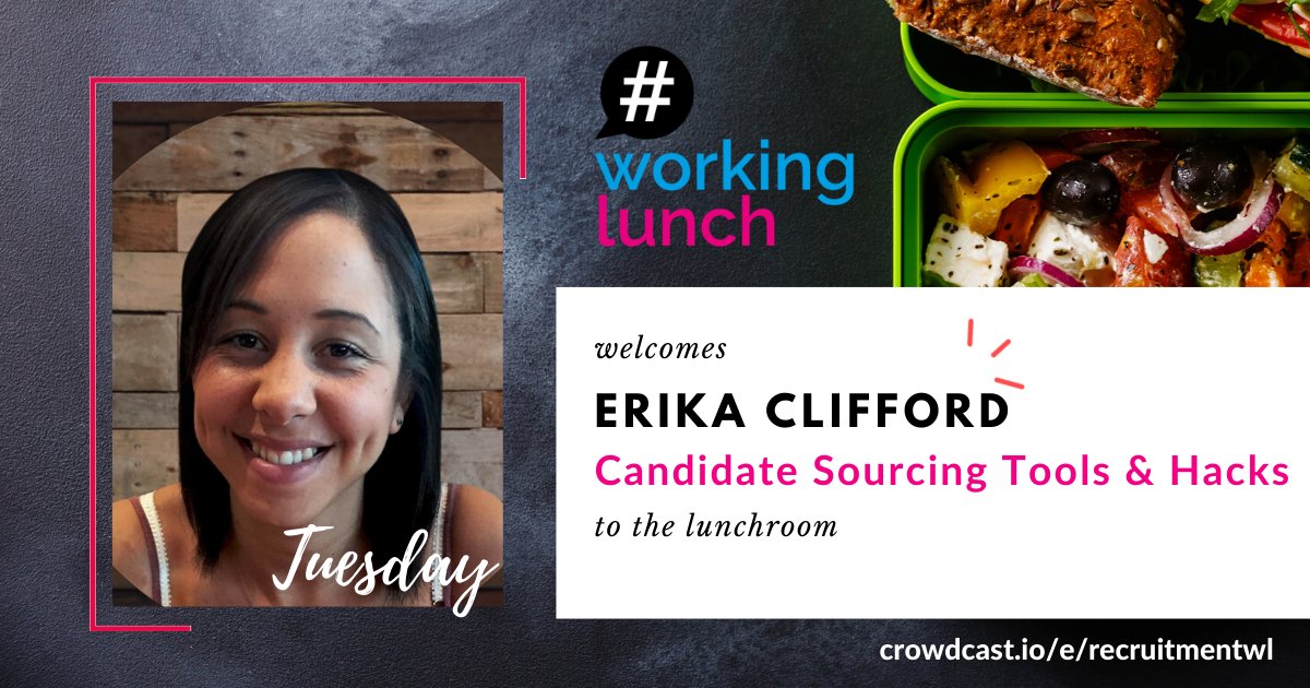Erika Clifford talks to James Whitelock and Shafiq Mumani about cool Candidate sourcing tools and hacks on today's #WorkingLunch! Pull up a chair and take a break from 1pm
sign up and sign in here: bit.ly/2YZi0Ac