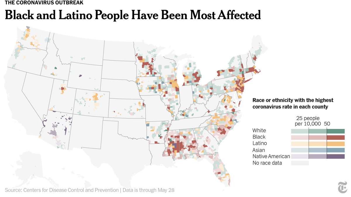 We found that Black and Latino people are 3 times as likely to contract the coronavirus as their white neighbors — and twice as likely to die.The inequity spans the U.S. — in urban, suburban and rural areas — and cuts across every age group.  http://nyti.ms/31QRGKy 