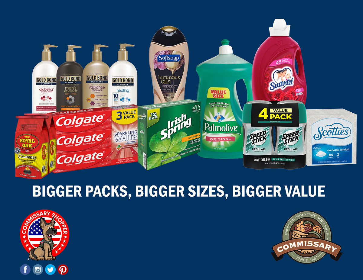 CommissaryShep's tweet photo. ARF! Visit Your Local Commissary NOW! Patrons Save 27% vs. Everyday Shelf Item. Purchase Today &amp; Hurry While Supplies Last! @YourCommissary #commissaryshopper #savings #colgate #goldbond #softsoap #irishspring #suavitel #palmolive #speedstick #scotties  #royaloak #valuesizes https://t.co/QVDTqf6MFX