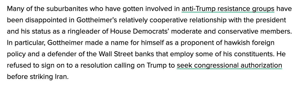 And for those unfamiliar with Gottheimer's role as a pro-Wall Street, foreign policy hawk who leads a kind of centrist freedom caucus, it's worth reading my summary.He famously thwarted a vote on border aid with tougher humanitarian strings.
