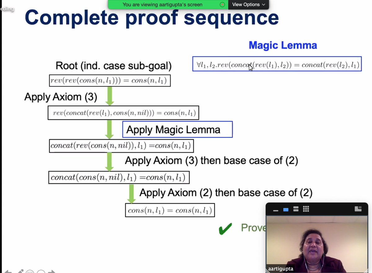 StefanSzeider's tweet photo. Aarti Gupta @Princeton kicks of the @SAT2020conf with her keynote on SAT/SMT-based verification of computer networks, hardware designs, and theorem-proving, and on how to find the magic lemma. https://t.co/mgC7QH6xZQ
