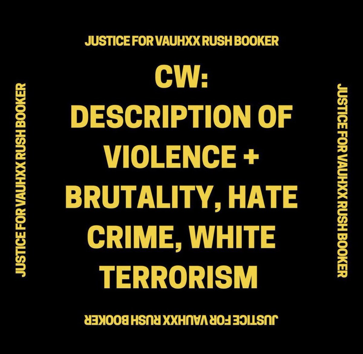 take a moment today to demand justice for vauhxx rush booker, a black man nearly lynched this week in bloomington, indiana. it’s a miracle he’s alive. we need to demand the arrests of these heinously racist and violent men before they strike again. more info below
