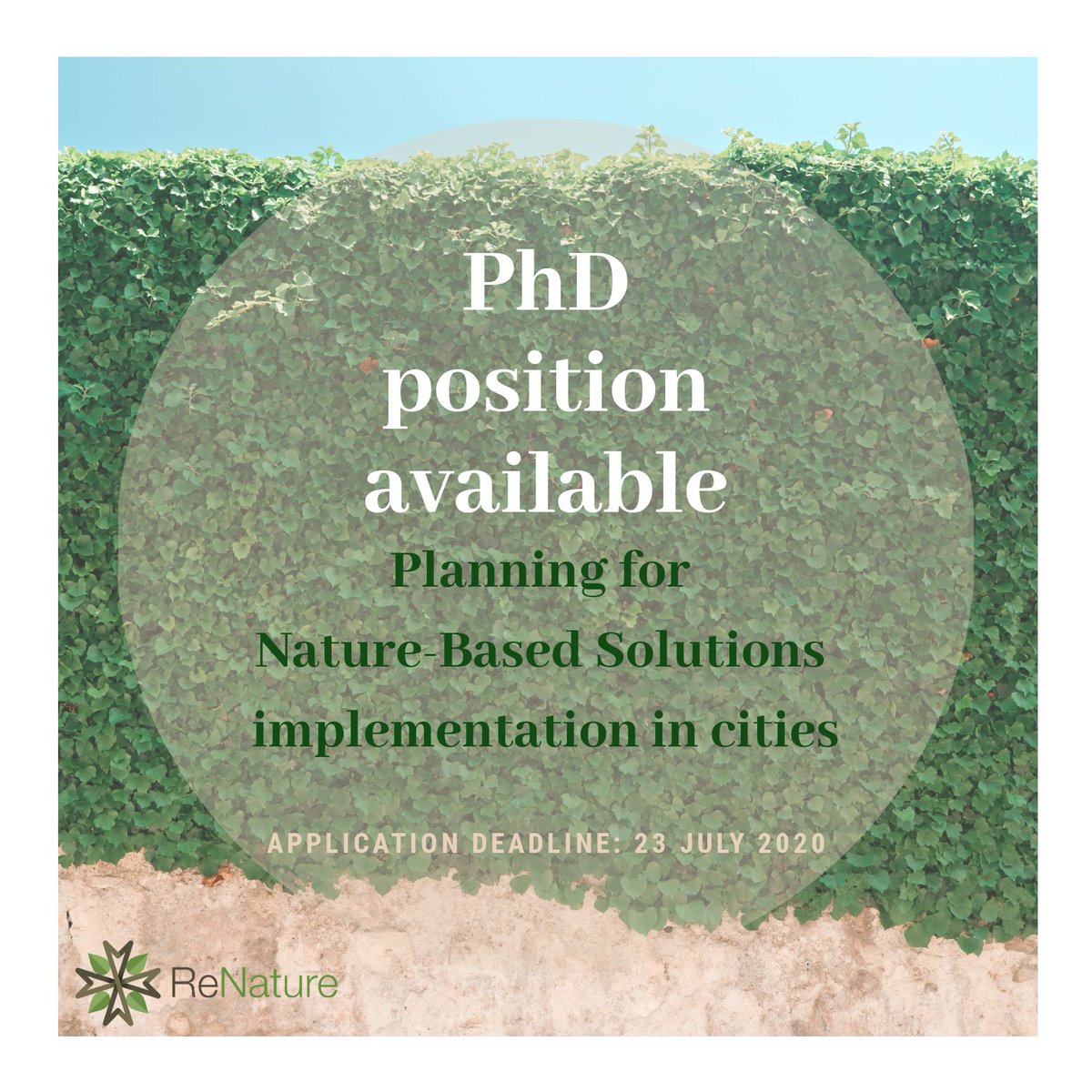 ReNature_H2020's tweet photo. Apply for a #PhD!
Do you want to become an expert in planning for #NatureBasedSolutions implementation in cities?
@UniTrento and the @ReNature_H2020 project offer a #fullyfunded position ๐ https://t.co/QwjgvmgE5i https://t.co/MCWm3QvkuB