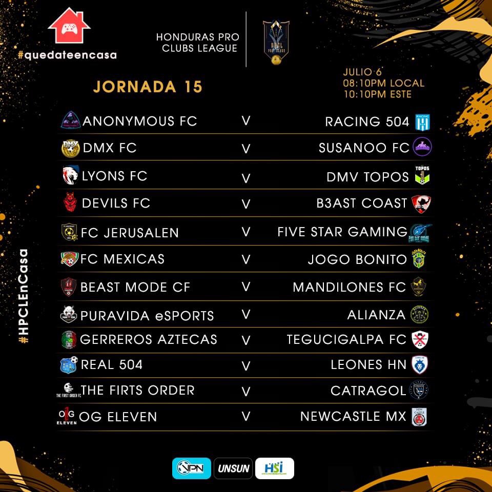 LINAHonduras504's tweet photo. ¡Las Jornadas de hoy en #HondurasProClubsLeague!
🇭🇳 🎮 ⚽️
Jornadas 13, 14 & 15
Partidos arrancan a las 🕢 7:20pm
#QuédateEnCasa #eSportsHonduras #VirtualProNetworkHonduras #VirtualProNetwork #ProClubs #FIFA20 #eSports #FIFAHonduras #VPNHonduras #LINAXBOX #HPCL https://t.co/hA7o72moT0