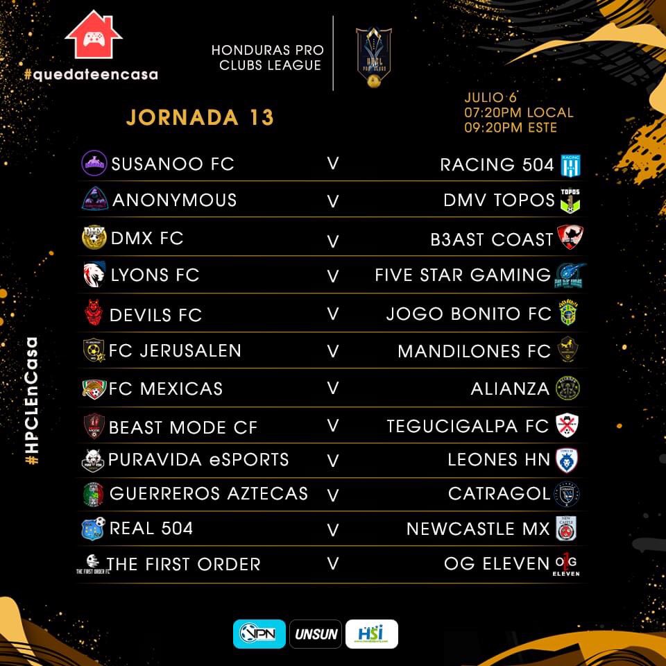 LINAHonduras504's tweet photo. ¡Las Jornadas de hoy en #HondurasProClubsLeague!
🇭🇳 🎮 ⚽️
Jornadas 13, 14 & 15
Partidos arrancan a las 🕢 7:20pm
#QuédateEnCasa #eSportsHonduras #VirtualProNetworkHonduras #VirtualProNetwork #ProClubs #FIFA20 #eSports #FIFAHonduras #VPNHonduras #LINAXBOX #HPCL https://t.co/hA7o72moT0