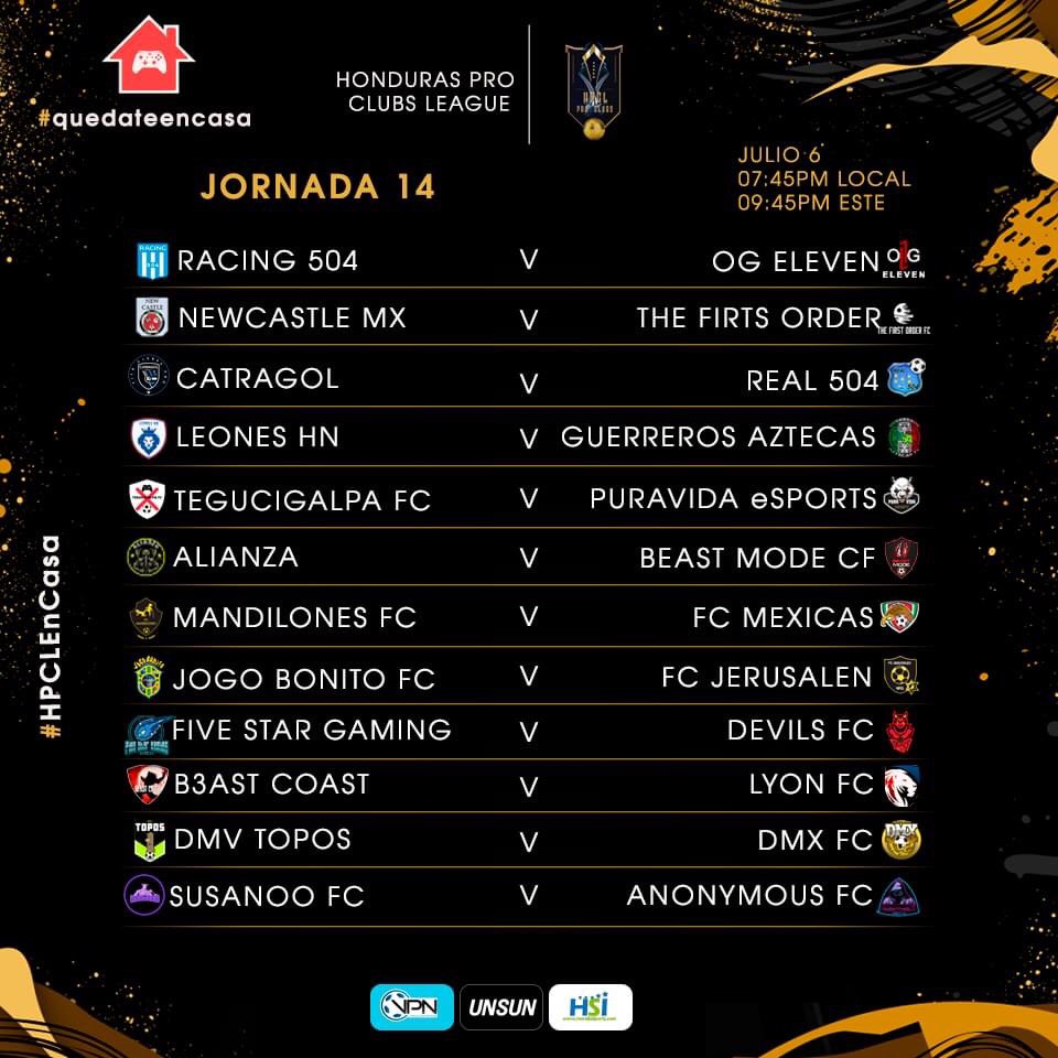 LINAHonduras504's tweet photo. ¡Las Jornadas de hoy en #HondurasProClubsLeague!
🇭🇳 🎮 ⚽️
Jornadas 13, 14 & 15
Partidos arrancan a las 🕢 7:20pm
#QuédateEnCasa #eSportsHonduras #VirtualProNetworkHonduras #VirtualProNetwork #ProClubs #FIFA20 #eSports #FIFAHonduras #VPNHonduras #LINAXBOX #HPCL https://t.co/hA7o72moT0