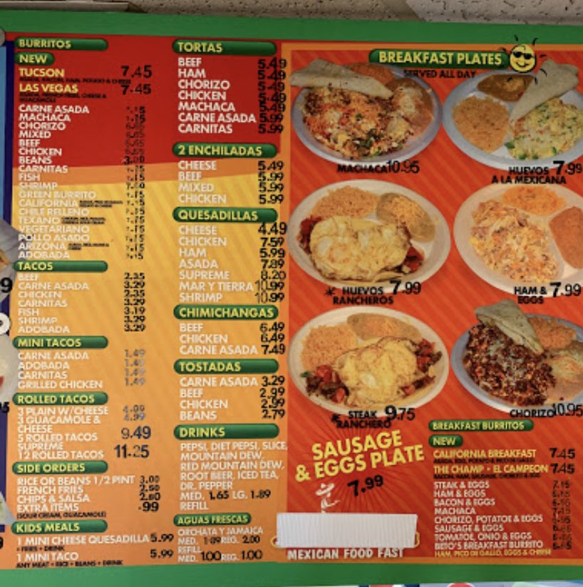 Idk for sure because I usually went to these places after the bars but even places with the same name have different looking menus. afaik these two Tucson el betos are different