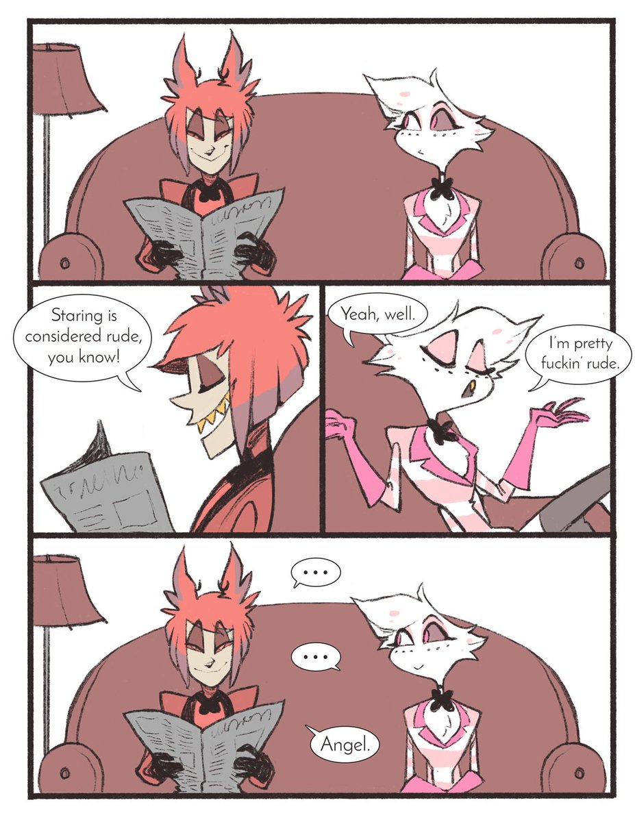 dreadfluent's tweet photo. 6k followers art request for @stalestcheeto , who requested Angel petting Alastor's ears!

#HazbinHotelFanart #radiodust https://t.co/oIMdbPLoKF