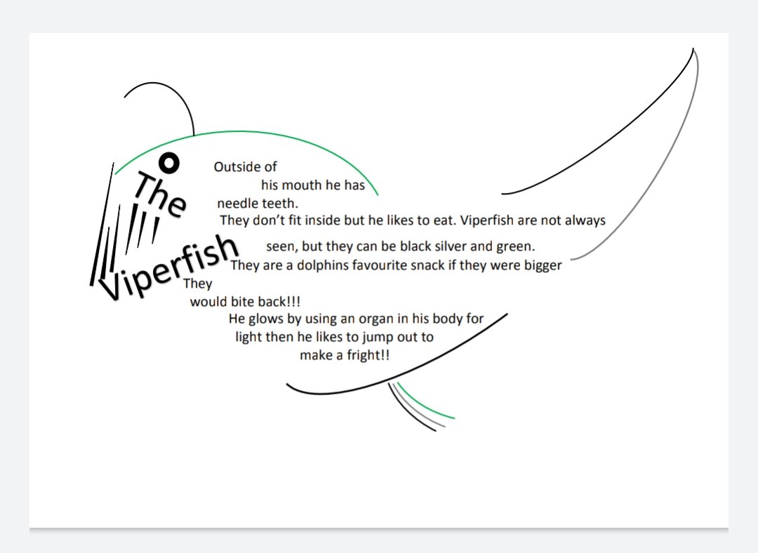 sambearwest's tweet photo. I think Jack did an awesome job on the writing of his shape poem today!! @Plasyfelin #scaryfish #computerskills https://t.co/ireERAfrOb