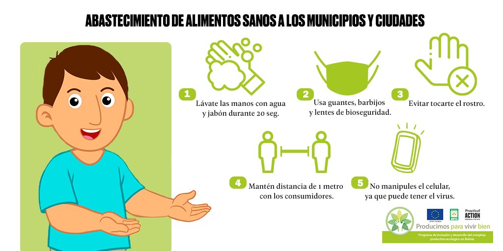 ProdEcologicBol's tweet photo. Desde #AOPEB te aconsejamos que siempre que salgas a abastecerte de alimentos, procura cumplir con las normas de bioseguridad para evitar contagiarte.
Te presentamos las normas:
#Producimos_Para_Vivir_Bien #UE #Practical_Action #Producción_Ecológica https://t.co/KU935BLH0m