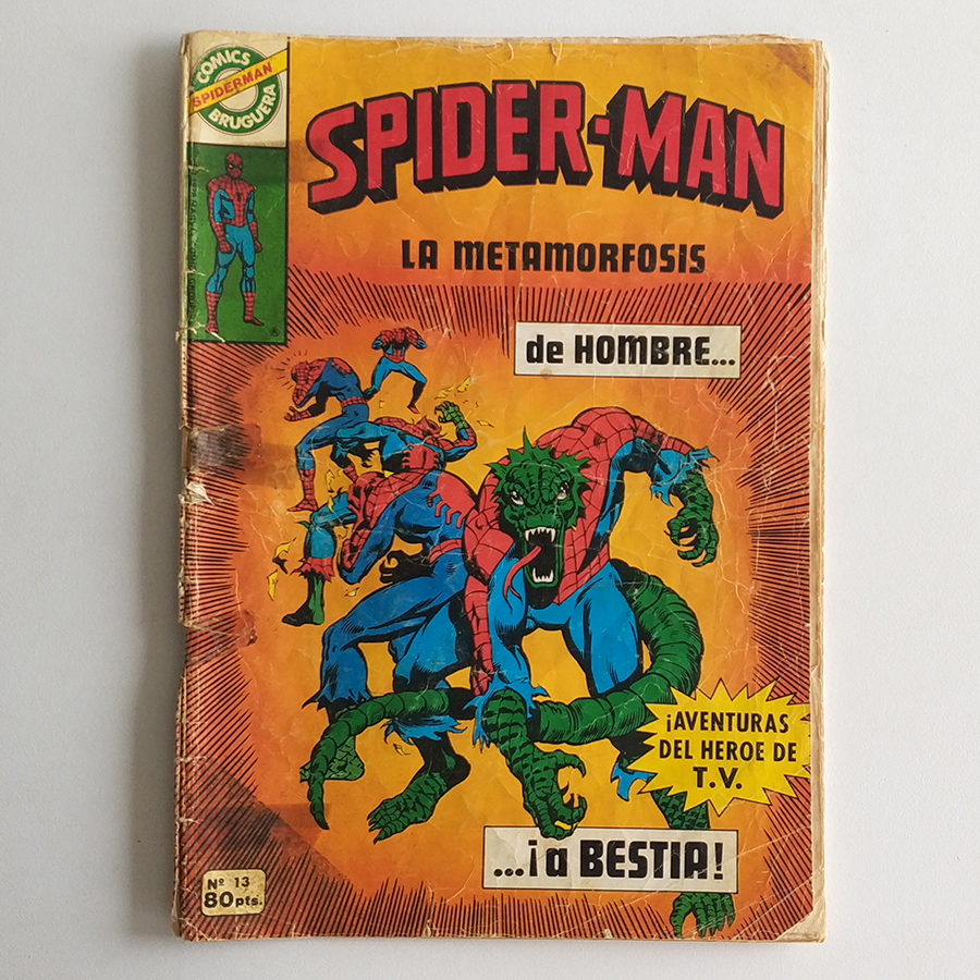 ComicsPeste's tweet photo. Érase una vez que los #comics costaban #baratos. #Spiderman Nº13, Comics Bruguera, 52 paginas, 80 Pesetas = 0,48 Euros. https://t.co/ppioWIKUsD