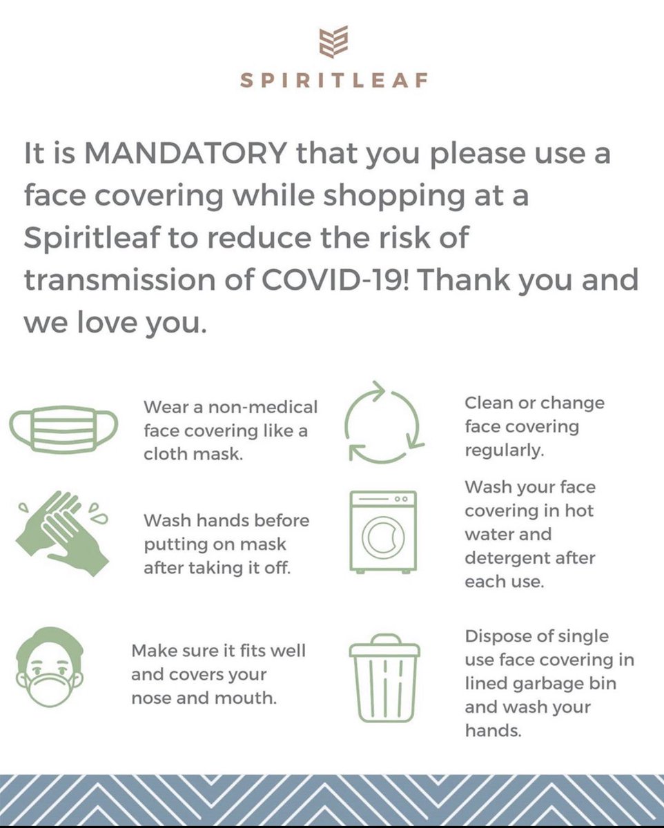 Spiritleaf_SG's tweet photo. Just a reminder, face masks are required to enter our store in #Guelph!  Let’s limit the spread of COVID-19 and help maintain the health and safety of our staff! https://t.co/J8eEPEt0Rg