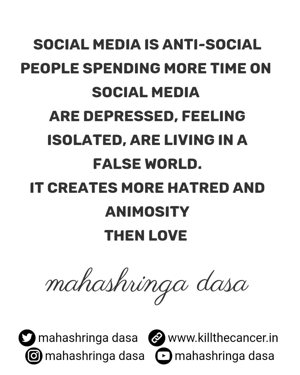 MahashringaD's tweet photo. It's proven that the people who Spend more time on social media are more likely to be socially Isolated, 
#social_media  #depressed  #time 

#Lonely @MahashringaD https://t.co/5qKkYkG6ZT