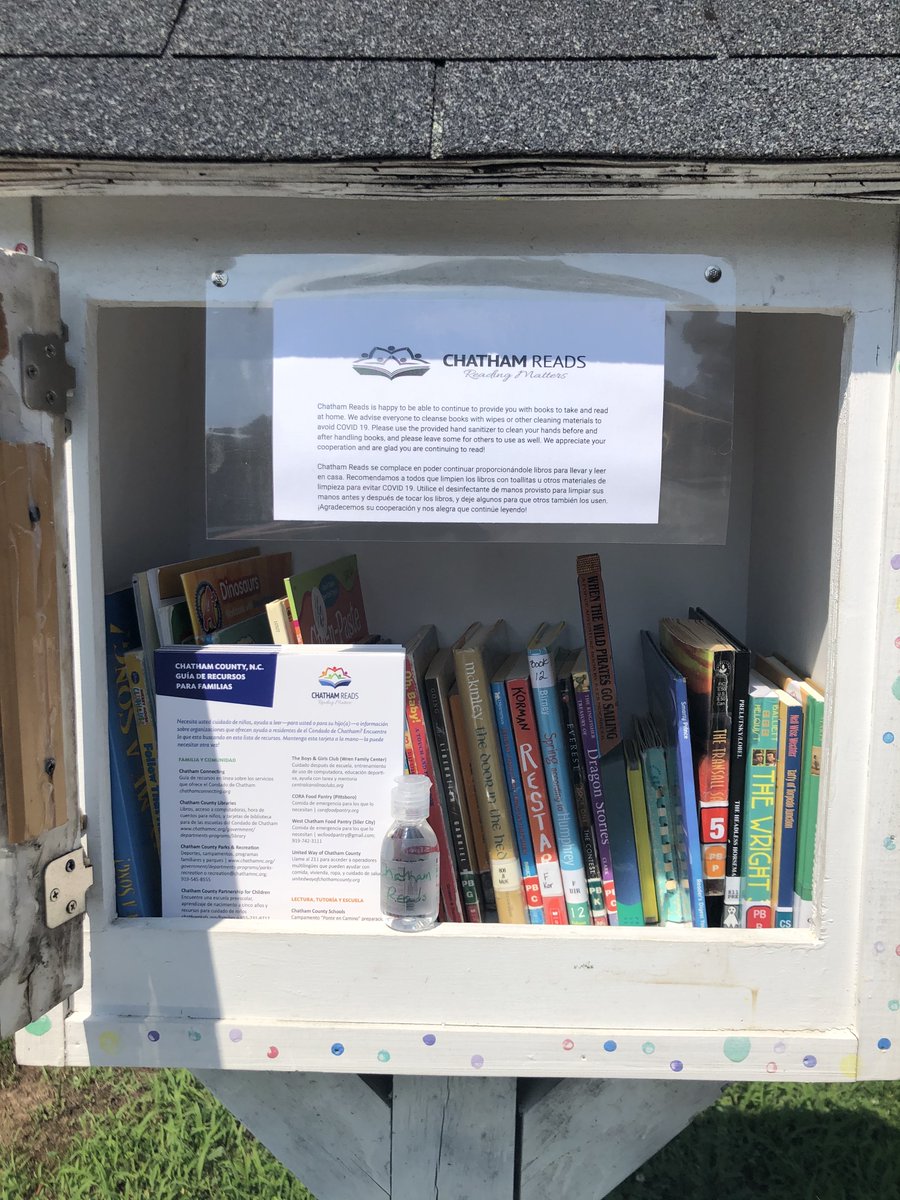 Chatham Reads loves keeping books in hands of our local children. Speaking of hands, we have also added sanitizer to our lending libraries. Stay well and keep reading!