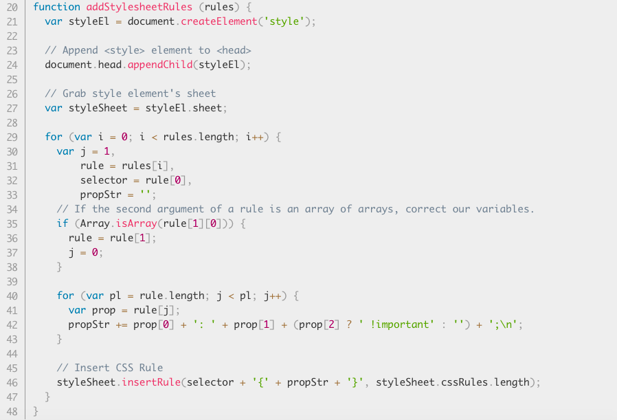 maxbill_design's tweet photo. CSSStyleSheet.insertRule() method inserts a new #CSS rule into the current style sheet > https://t.co/e5kjUMfDuw | #javascript #webdev #FrontEndDeveloper #webdesign #CSSOM #APIs #uidesign - See below function by #MDN to add rules dynamically https://t.co/bWYyeSZ0tk