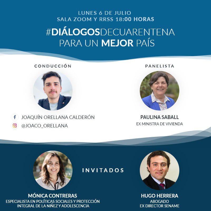 aundurragav's tweet photo. Hoy #DialogosDeCuarentena para un #MejorPaís - Junto a 
@Joaco_orellana y @PauSaball estarán Mónica Contreras y Hugo Herrera. Lunes 6 de julio | 18:00 horas* | Facebook (Joaquín Orellana Calderón y Mejor País Chile) | Instagram (@joaco_orellana y @mejor_pais) https://t.co/Hccj2KtF5u