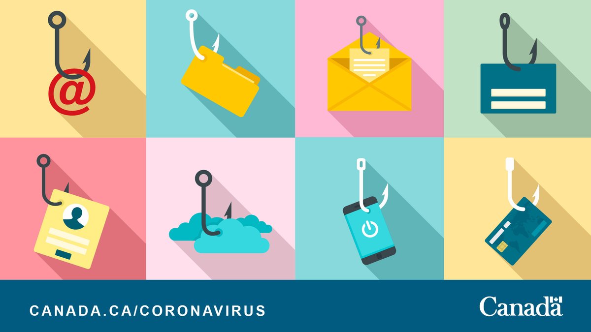 Safety_Canada's tweet photo. Be aware of #COVID19 phishing scams. Know what to look for and how to protect yourself. Follow @GetCyberSafe for more tips: https://t.co/mPerXny8RP https://t.co/UjIgTbVfJu