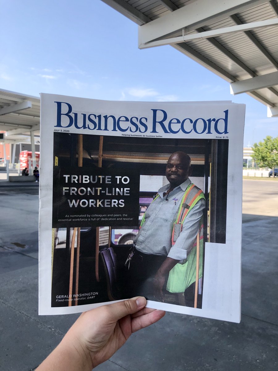 ridedart's tweet image. Proud to have one of our own on the cover of the @BusinessRecord: fixed route operator Gerald Washington! Several of our bus operators were featured in this latest issue on essential workers. #DSMStrong
Read the story here: bit.ly/3gzH6vM