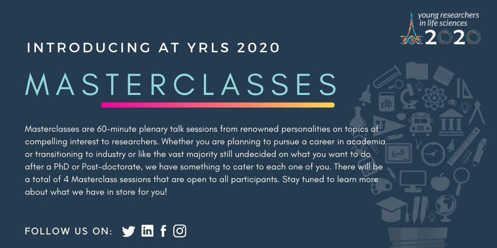 YRLS_federation's tweet photo. We are glad to introduce for the first time Masterclasses at  #YRLS2020. Come learn and discuss career paths for young researchers during our 4 masterclasses open to all participants! https://t.co/EMf48glEY1