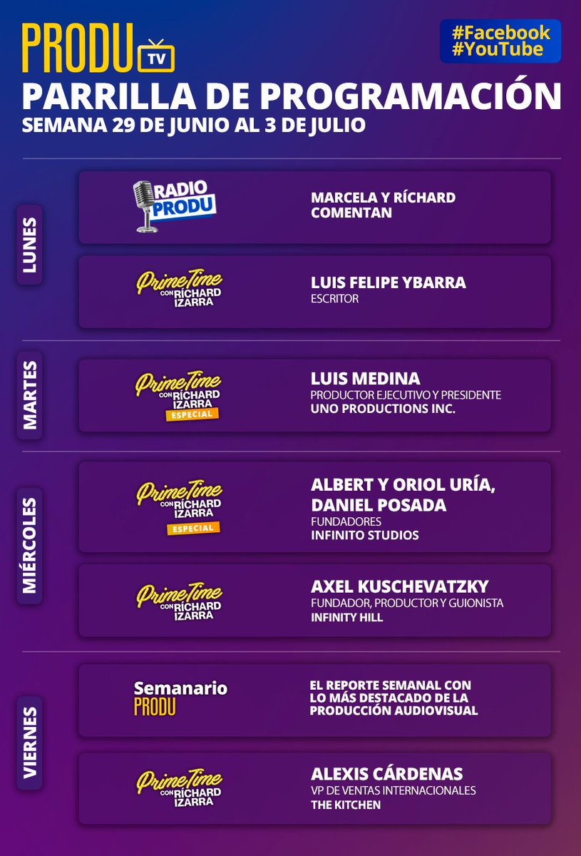 PRODU's tweet photo. ¡Revive los programas de la semana del 20 de junio al 3 de julio de #PRODUtec y #PRODUtv! 💥

Aquí te dejamos la parrilla de programación. 👇🏼 https://t.co/h2nso1HEsK