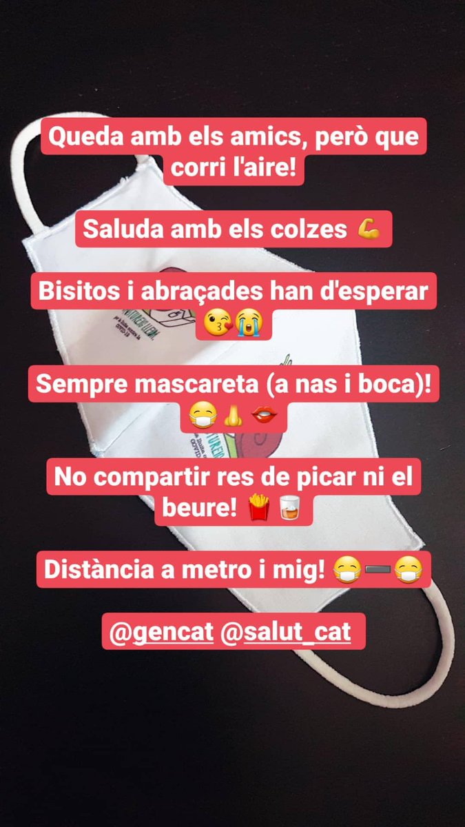 Des de <a href="/gencat/">Generalitat de Catalunya</a> <a href="/salutcat/">Salut</a> em demanen fer difusió de les mesures de seguretat, pensant en lo jovent. #QueCorriLaire!