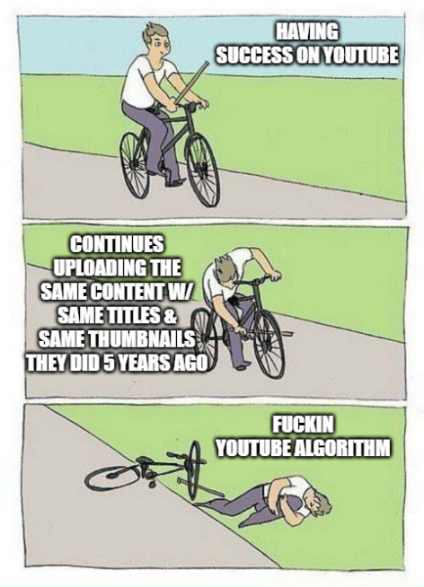 I_AM_WILDCAT's tweet photo. Me whenever I see a YouTuber complain about the algorithm 😂 https://t.co/6fE2aLuC5w