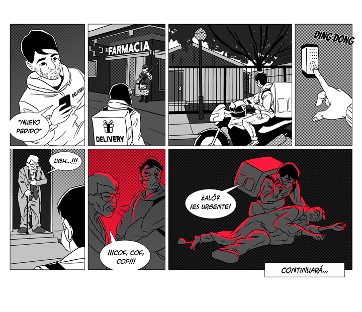 CerradosComic's tweet photo. Los repartidores de #delivery no pueden hacer #teletrabajo... Segundo episodio de ¡¡CERRADOS!!, el webcomic de @eldesconcierto con un #ChileEnCrisisTotal en diciembre 2020. Léelo en https://t.co/4pkW8gFUR7. ¡Gracias por apoyar y compartir! https://t.co/Lofr5mX9aB
