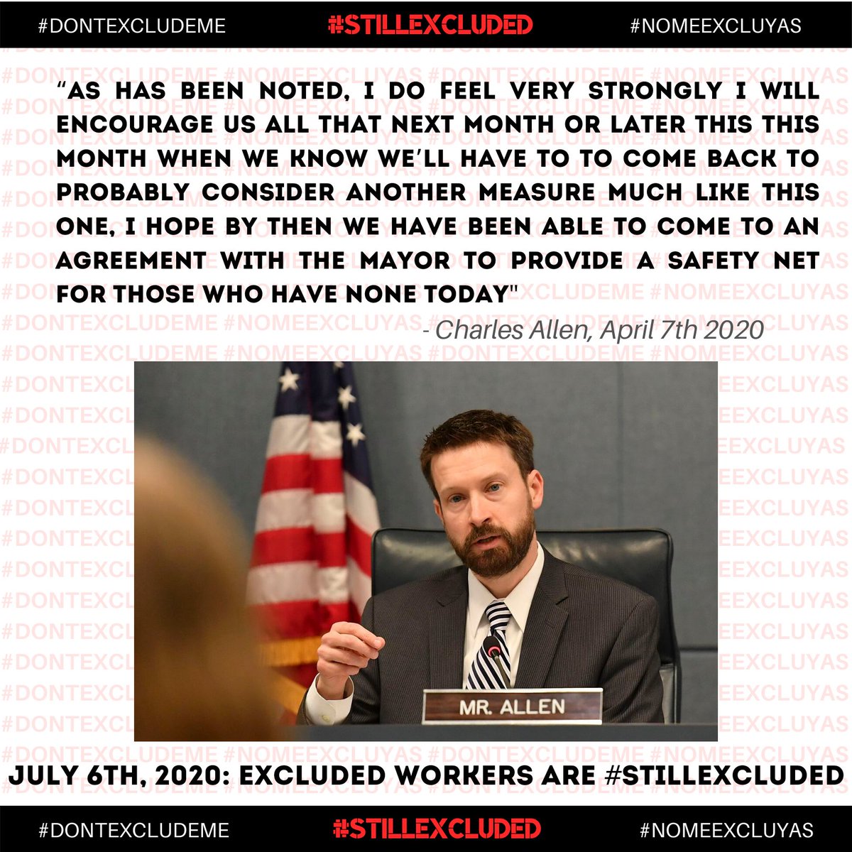 dc_jwj's tweet photo. @charlesallen Excluded workers are the backbone of so many of our industries! Don’t exclude them from much-needed cash assistance. DC excluded workers need $30 million at a minimum to make it through the crisis! #DontExcludeMe #NoMeExcluyas #StillExcluded https://t.co/mRdsycBklk
