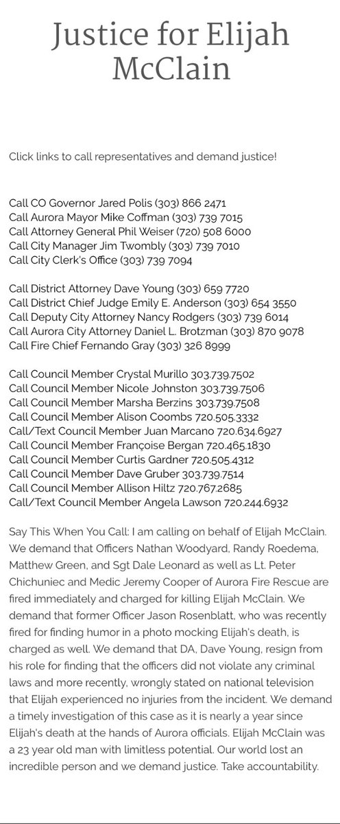 Monicakes919's tweet photo. π€ please visit this site for contact info of #Colorado officials to demand #JusticeForElijahMcClain.
https://t.co/rWs9Cd8WGm
#APDOCCUPATION #ElijahMcClain #GetInvolved #Accountability #ElijahMcClainWasMurdered #AuroraPD #AuroraProtest #Protest #Protests #WeAreDoneDying #APD https://t.co/MwqR1epxZ4