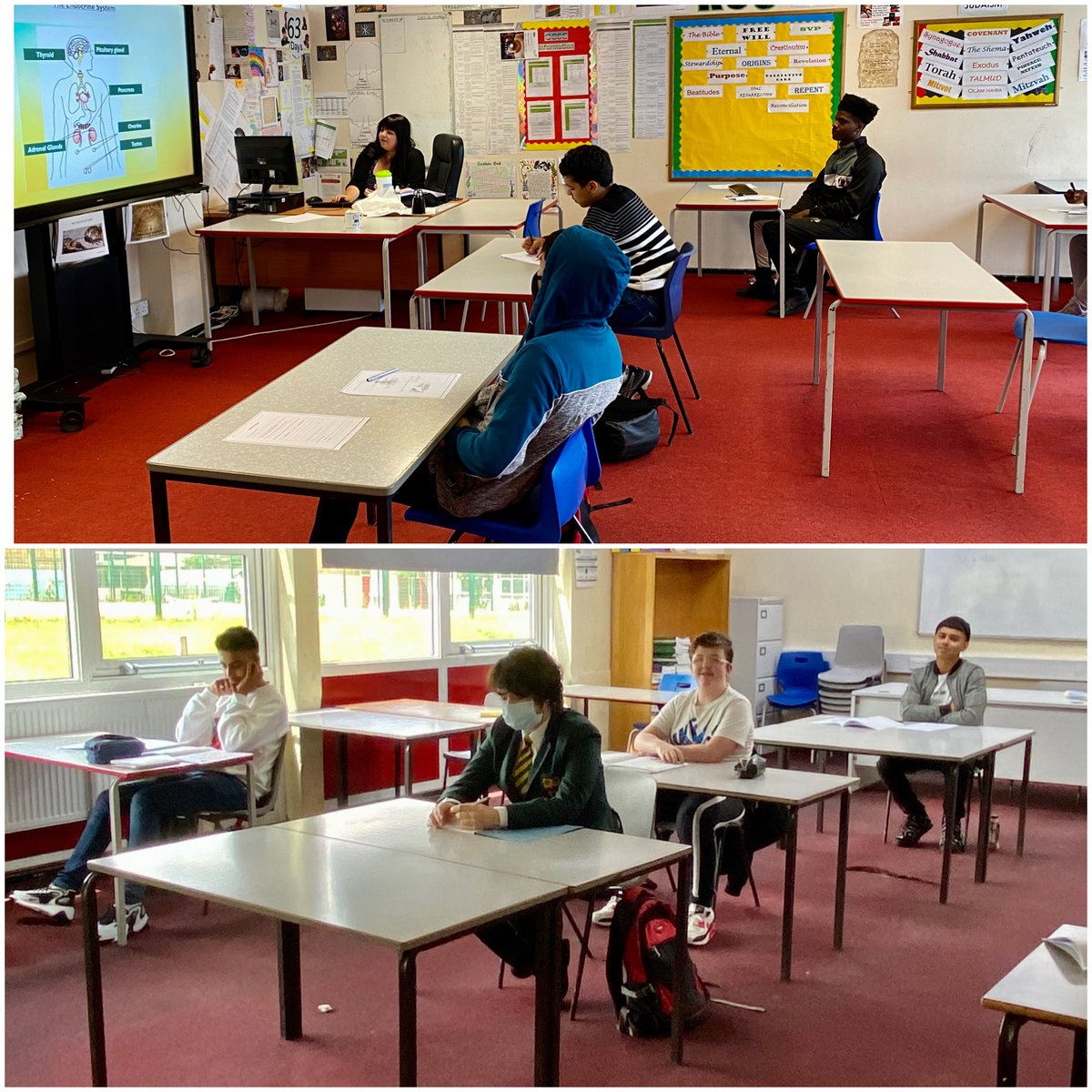 NCCBrent's tweet photo. Today our Year 10 & 12 Paul students returned in #bubbles Students had a Post-Covid induction assembly on #safety #onewaysystems #SocialDistancing & #hygiene before their lessons. Today they had the #coresubjects English, Maths, Science & Religious Education. @CchaplainNc https://t.co/H3wzd5peuj