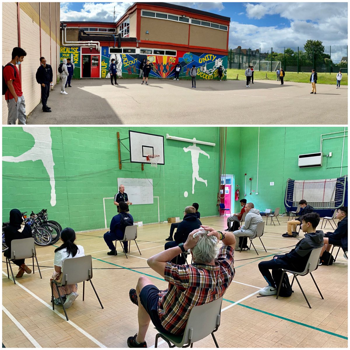 NCCBrent's tweet photo. Today our Year 10 & 12 Paul students returned in #bubbles Students had a Post-Covid induction assembly on #safety #onewaysystems #SocialDistancing & #hygiene before their lessons. Today they had the #coresubjects English, Maths, Science & Religious Education. @CchaplainNc https://t.co/H3wzd5peuj