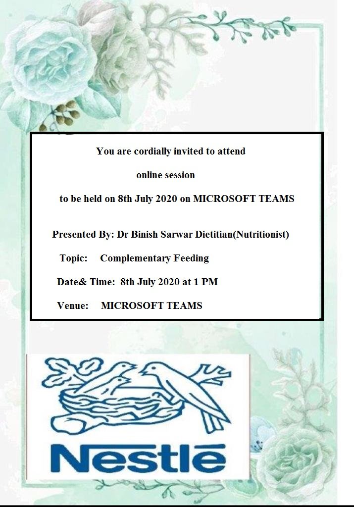 binishsarwarRD's tweet photo. #BLS_NUTRITIONAL_TALK

Talk with the Expert Dietitian..!

Topic: Complementary Feeding
Date: 8th July, 2020
Time: 1:00 PM

Ask questions and we'll answer your queries..!

Join the talk @ Microsoft Teams App

#talk #listenlive #healthy #Food #nutrition ##FolloMe #FolloForFolloBack https://t.co/RZYuGyJeWM