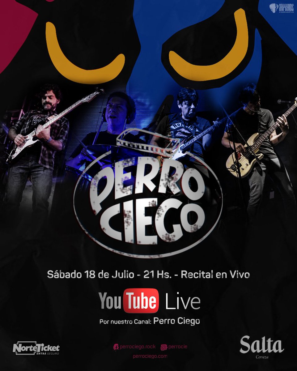 perrociegorock's tweet photo. Sábado 18 de julio 21:00, show en vivo vía streaming en nuestro canal de Youtube (https://t.co/7EwUKNOncZ). 
El show es abierto y gratuito. No es obligación, pero dejaremos un link para colaborar a través de https://t.co/vE6CQv4j17 ($100 o $200). https://t.co/5zDSHIDKR5
