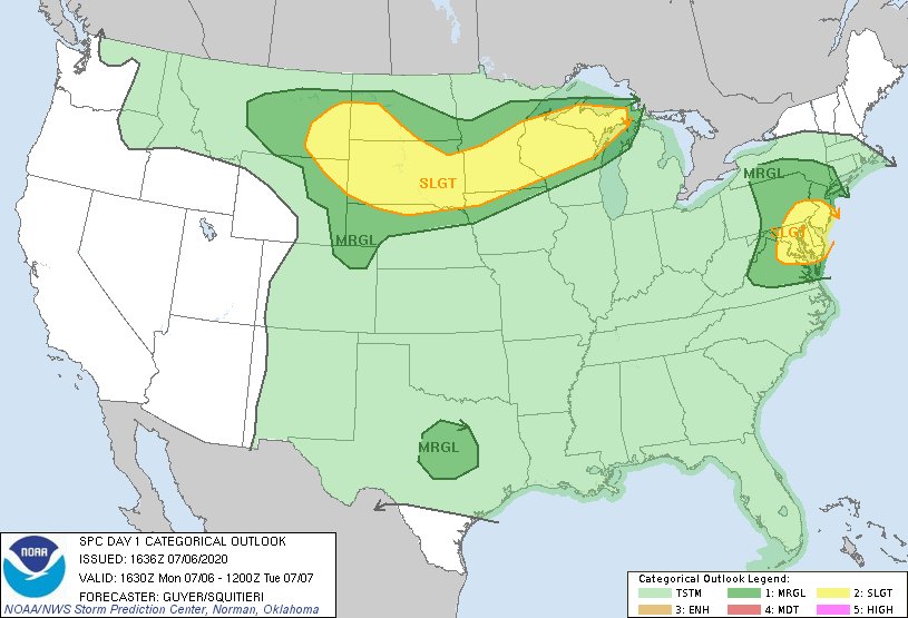 11:38am CDT #SPC Day1 Outlook Slight Risk: across the northern plains ...