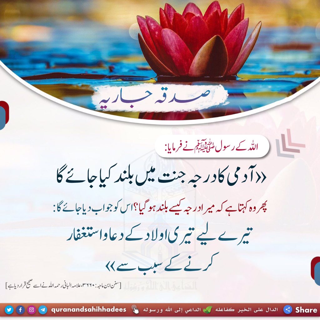Authentichadis's tweet photo. #quranandsahihhadees #Authentic_Hadith #Charity #Alms #Benefaction #Handout #Almsgiver #Benefactor #Charitable #Recurring_Charity
#الداعي_إلى_الله_ورسوله
#صدقة_جارية_لوالدي #صدقة_جاريه #صدقة_جارية_لي_ولوالدي #صدقة_جارية_لأمي #ولد_صالح_يدعو_له #علم_ينتفع_به #علم_ينتفع_به_الناس https://t.co/c3tv4pMYvO