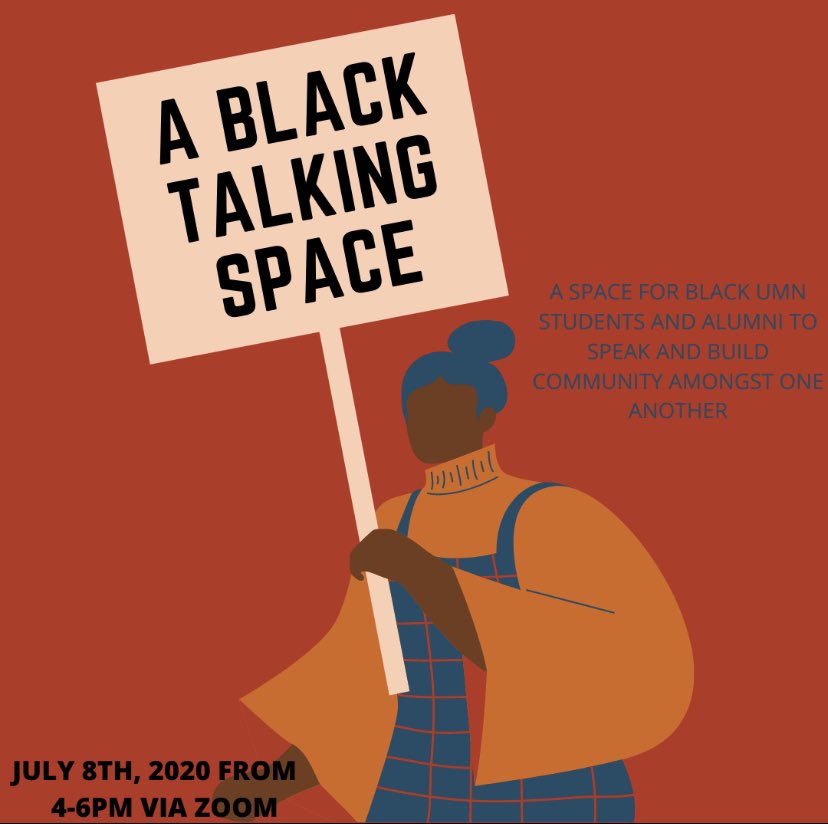 umn_global_stud's tweet photo. We at the Institute for Global Studies are hosting A Black Talking Space. This will be a space created by black students for black students, as an opportunity to speak with and build community. We hope you will join us this Wednesday (the 8th) at 4pm central on zoom! https://t.co/8ZvOnbV917