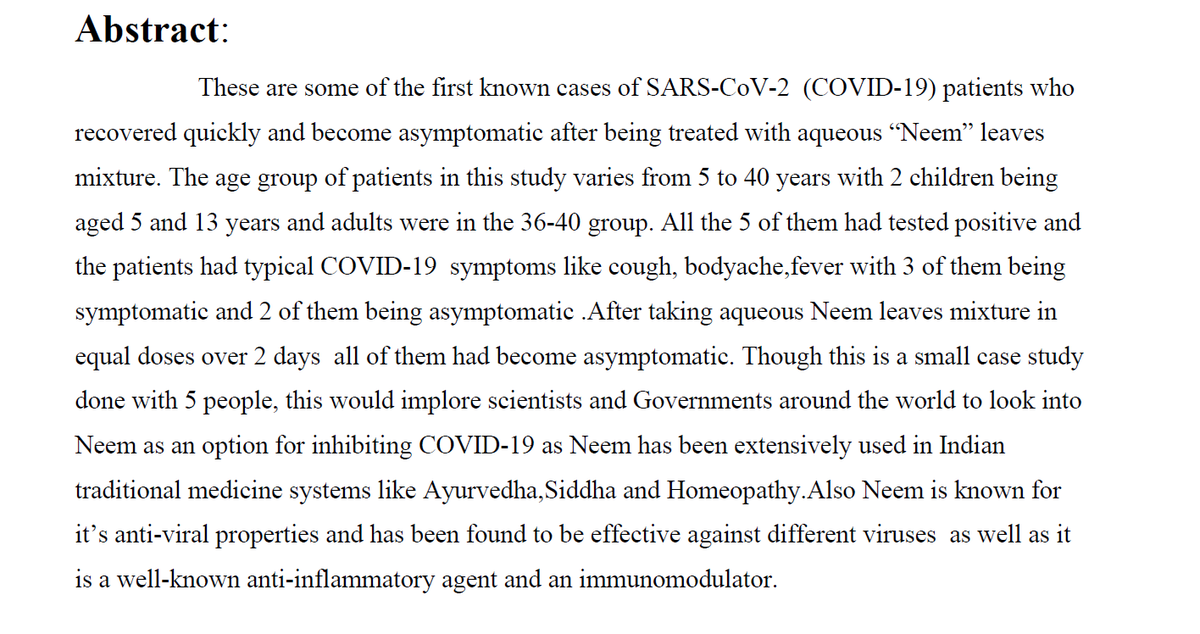 Since Neem is well known for it's anti-viral properties, it might have inhibited the virus and prevented it from spreading to other cells and also it acts as good immunomodulator in treatment of patients  #CoronaKillerNeem (3/6)