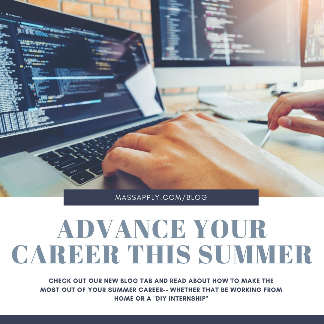 MassApply's tweet image. Our team at MassApply has curated tips and insights on how to keep on track with developing your career. We know that COVID-19 has affected all of us in different ways but there are still ways to stay productive and optimize this summer!

Check out massapply.com/blog today!