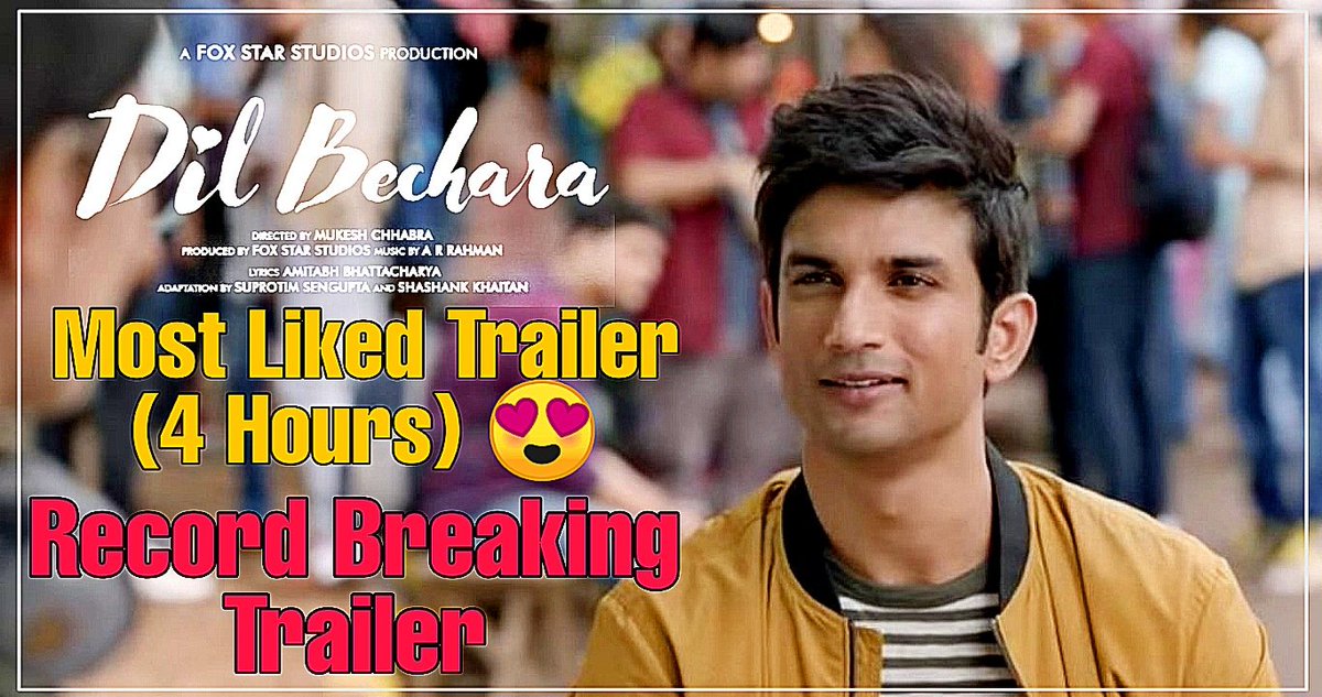 AnnachiTv's tweet photo. #DilBecharaTrailer Records 

Video - https://t.co/oNIHHQh8Xh

#DilBechara #SushantSinghRajput #SushantInOurHeartsForever #RecordBreakingTrailer https://t.co/qIyAMqc1ce