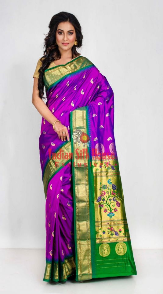 TRADITIONAL REGIONAL SAREES OF INDIA*********************************************13/16SAREE NAME-- PAITHANIPLACE- MAHARASHTRA** silk saree embroidered with gold color thread and use of parrot as motif  #SareeTwitter