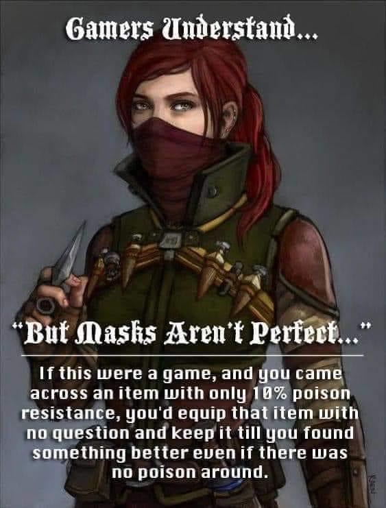 I'm not sure who made this, but it is right on point for us gamers. 

#PleaseWearAMask #BeKindToEachOther